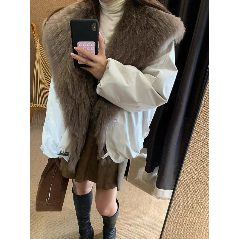 人造皮草 大毛领外套女秋冬棉服外套大翻领车条时髦派克服