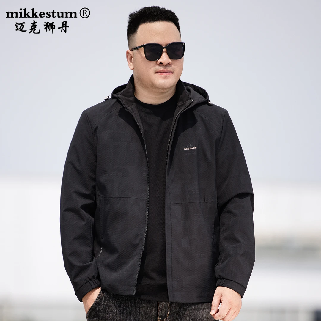 秋季胖子双面穿夹克男宽松休闲可拆卸帽茄克衫加肥加大码暗花外套