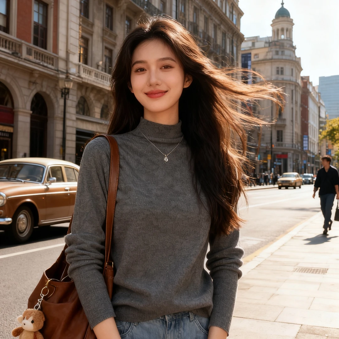 安迪绒套头女修身毛针织衫秋季保温长袖针织衫时尚百搭秋冬打底衫