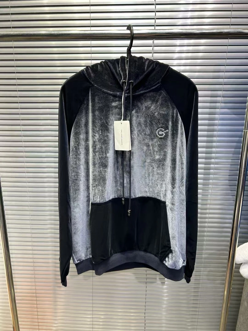 全新未使用 GALLIANO LANDOR 黑银丝绒拼接连帽帽衫
