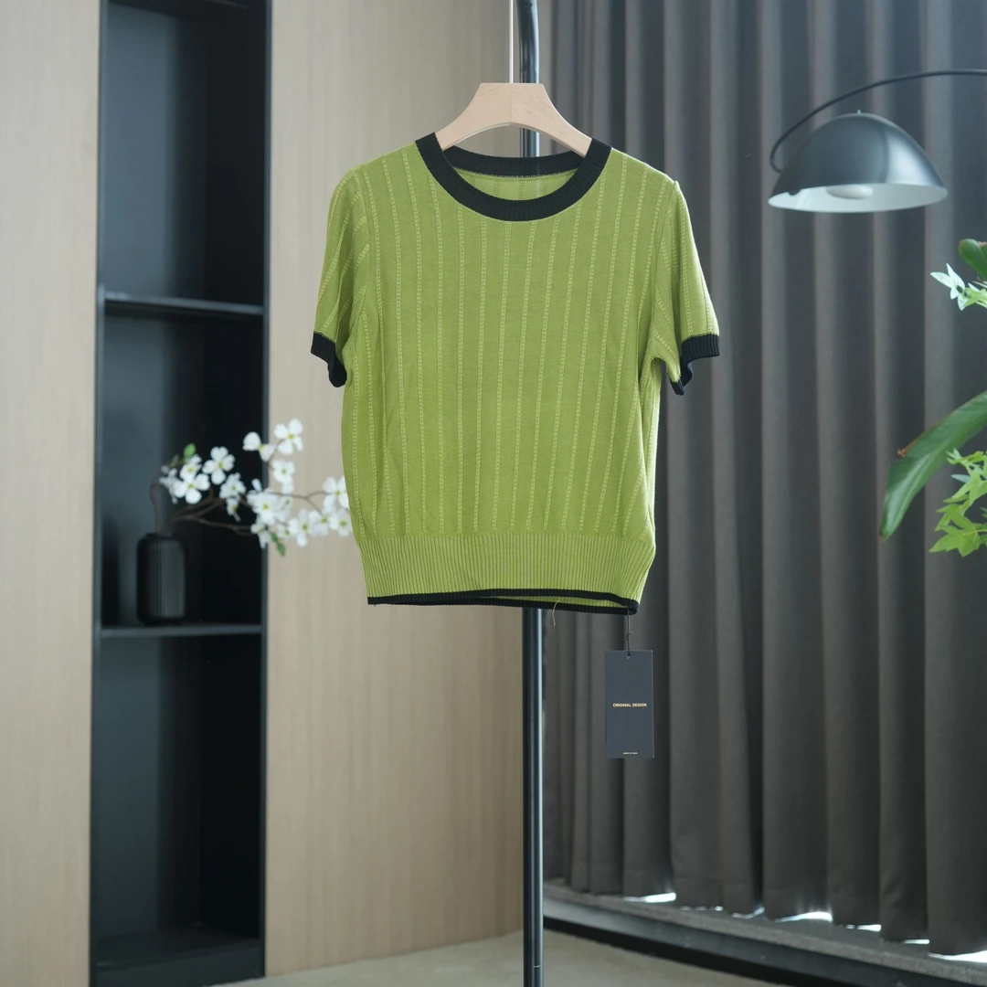 【张姐说裤】圆领撞色针织短袖