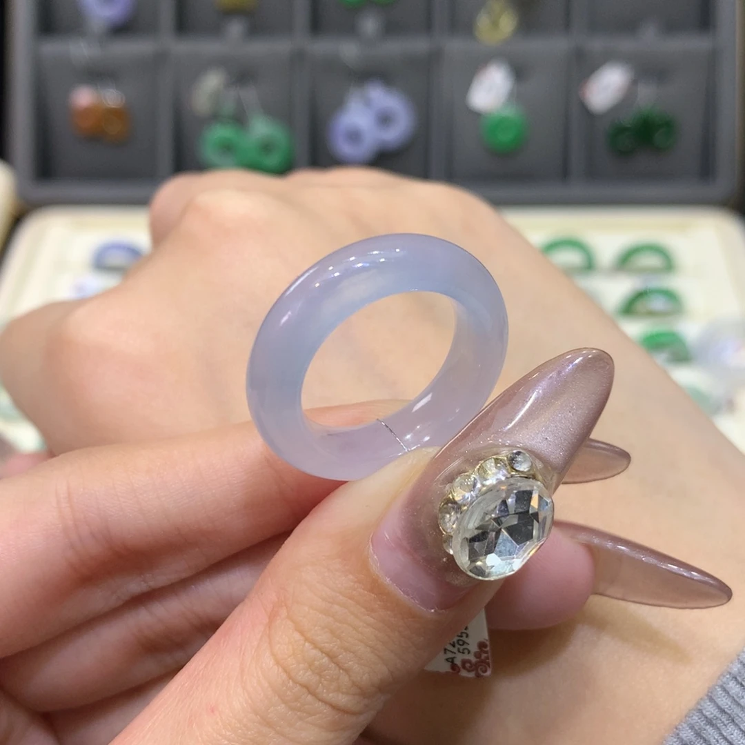 翡翠戒指未镶嵌14-15冰粉紫