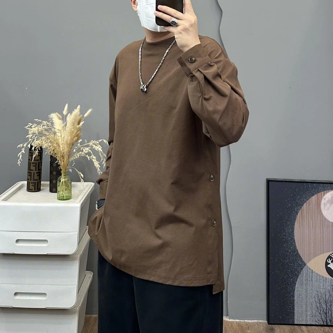 【一衣两穿~排扣开衩】长袖短袖无缝切换T恤纯色圆领百搭春夏季DD31