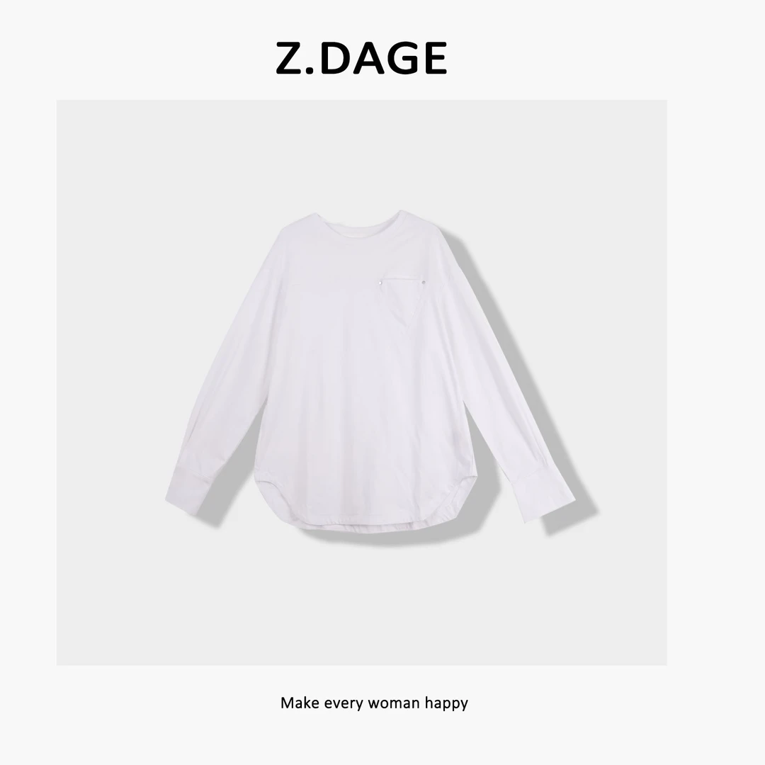 Z.DAGE'三角定型‘时尚极简潮牌个性口袋设计长袖T恤-BK072