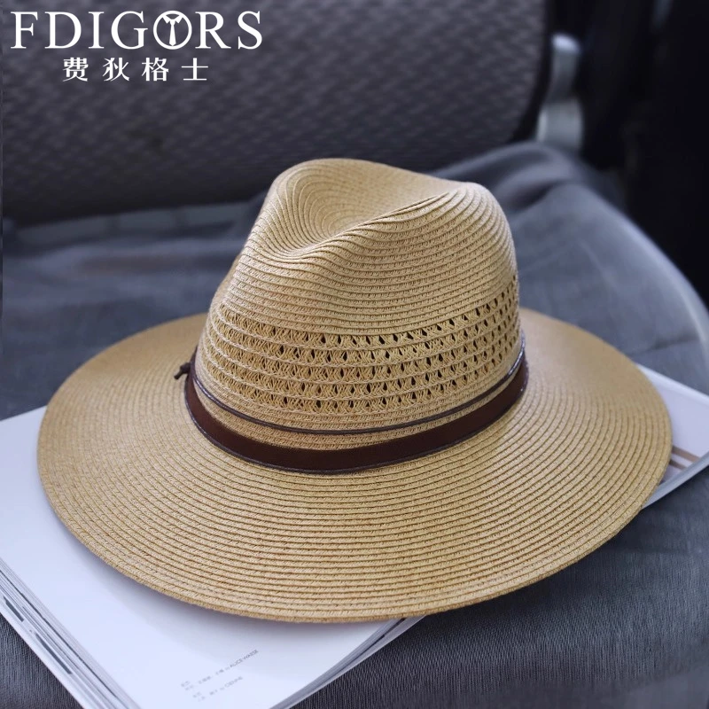 DIGORS大头围草帽男款夏季透气高级感大帽檐防晒遮阳帽度假礼帽