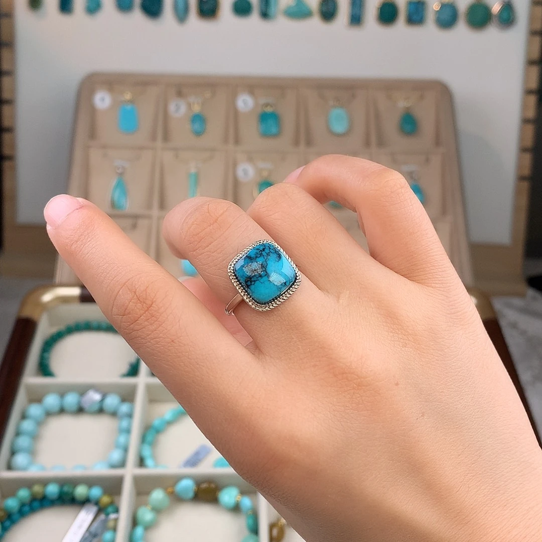 绿松石银S925镶嵌戒指