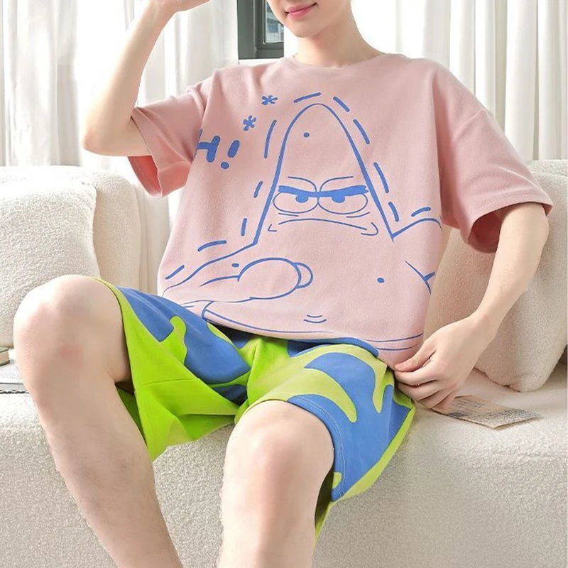 【现货】夏季派大星短袖青年家居服卡通宽松薄款套装学生短裤潮流