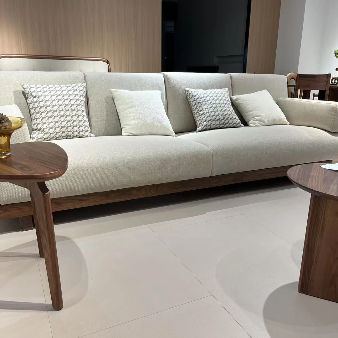 LF311#实木沙发单人位乌金木沙发布艺简约客厅真皮4人位沙发