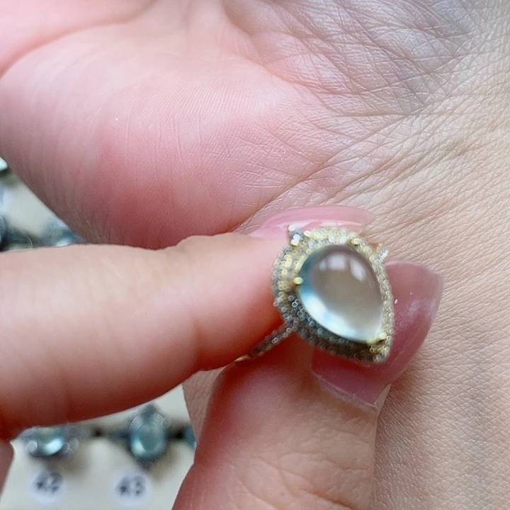 蛇纹石玉银S925镶嵌戒指༺***༻