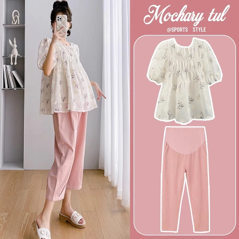 孕妇夏装上衣娃娃衫2025新款夏季短袖衣服小个子薄款夏款时尚套装