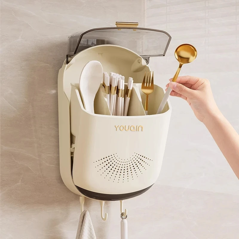 筷子收纳盒家用厨房沥水新款筷子筒置物架挂墙壁挂式筷笼勺子桶篓