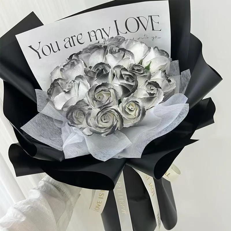 黑骑士玫瑰礼物仿真花DIY材料包花束香皂花永生花送男朋友手工