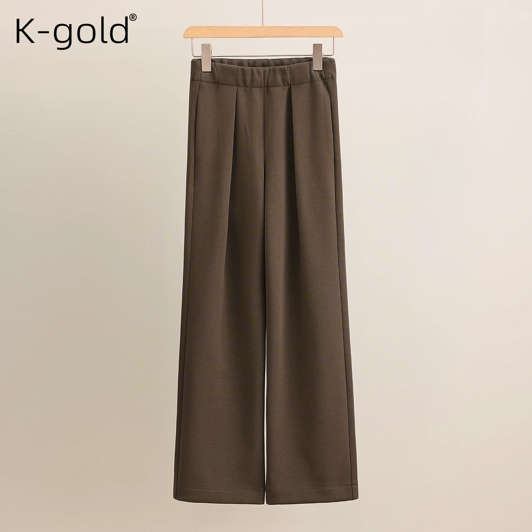 K-gold  休闲百搭款舒适垂感松紧高腰简约阔腿裤
