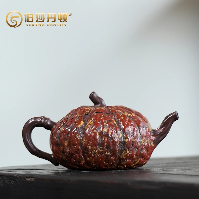 BERTHA DENTON宜兴原矿紫泥全手工紫砂壶仿生花器南瓜内推球孔