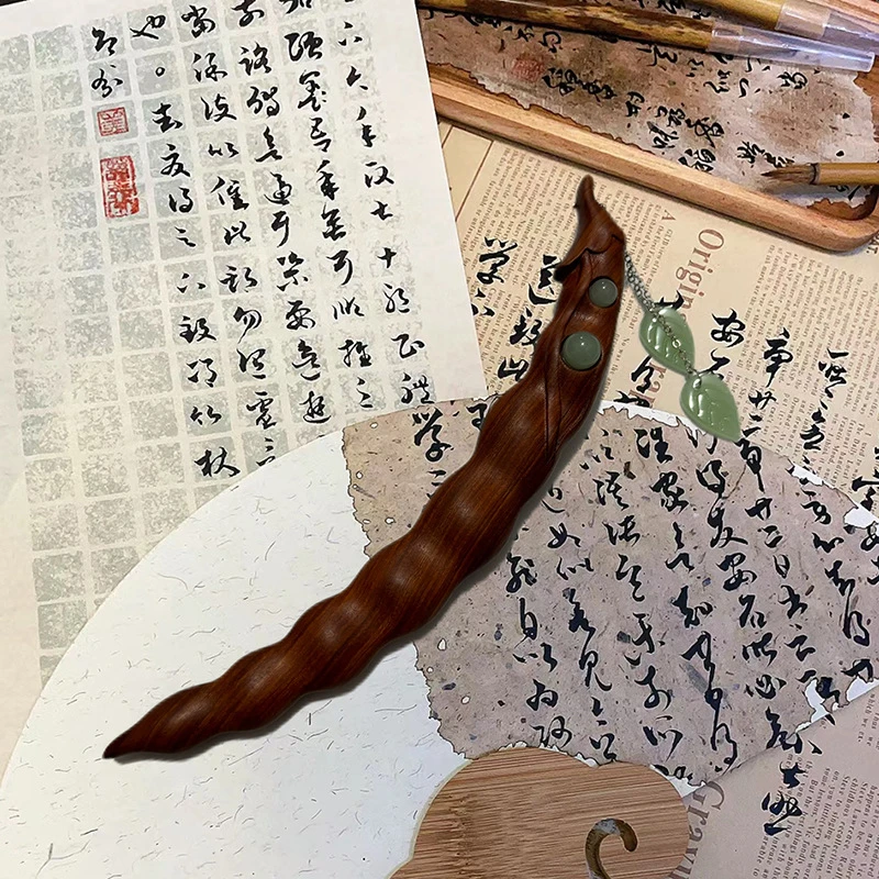 新中式复古红檀木豌豆夹发簪简约汉服配饰木质簪子木簪子