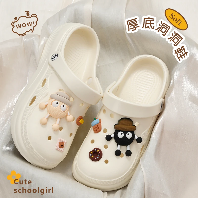 2025夏季小煤球防臭洞洞鞋ins卡通防滑加厚包头增高软底凉拖鞋