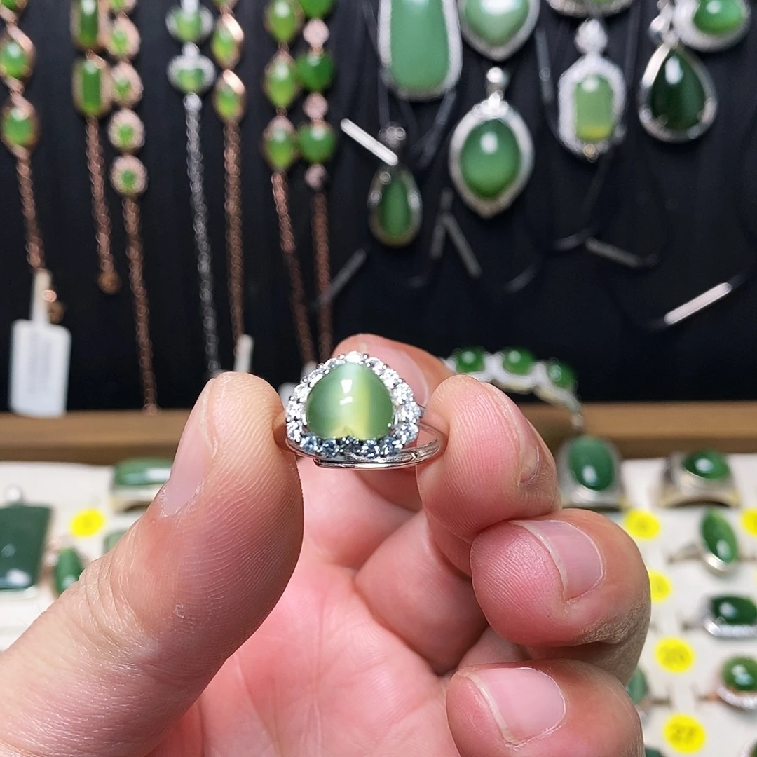 和田玉（碧玉）银S925镶嵌戒指