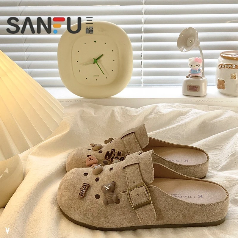 春夏拖鞋女2025小众复古包头平底勃肯鞋一脚蹬半拖洞洞鞋新款