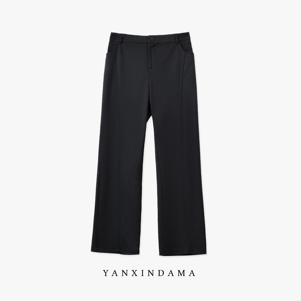 大码女装300斤胖MM秋季韩版洋气百搭微喇开叉休闲裤63943