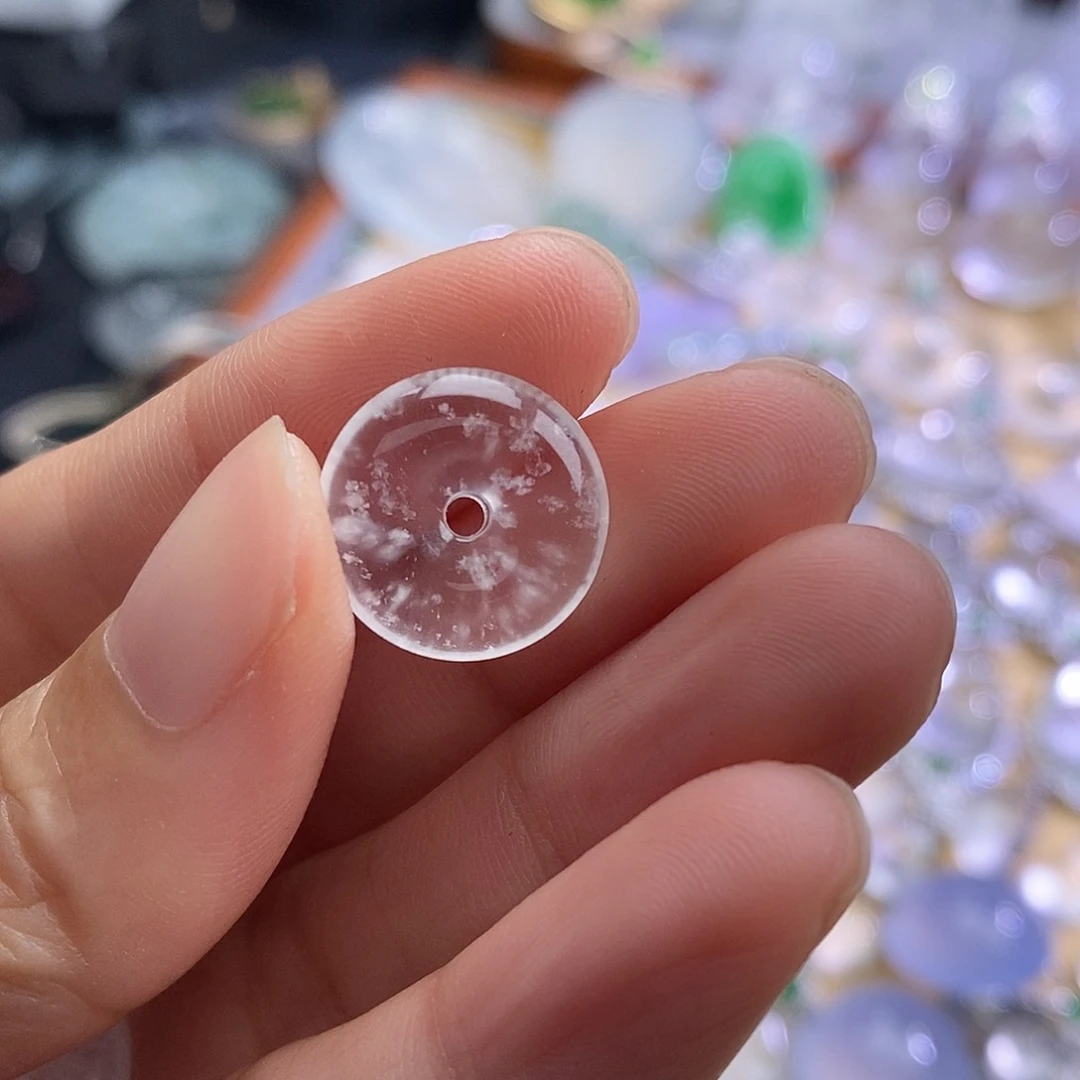 颈饰未镶嵌石英质玉雪花棉平安扣