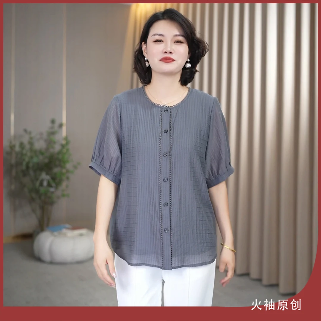 火袖G956中老年单排扣妈妈装上衣女夏装新款宽松遮肉透气显瘦小衫