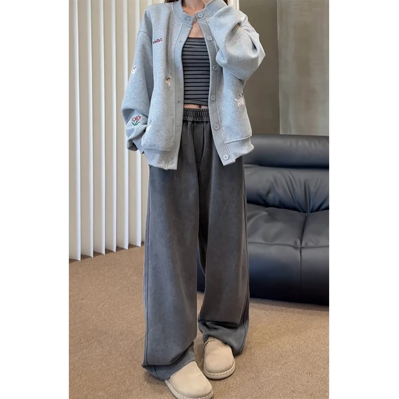 colyon水洗复古做旧直筒裤男针织裤美式宽松休闲阔腿直筒卫裤裤子