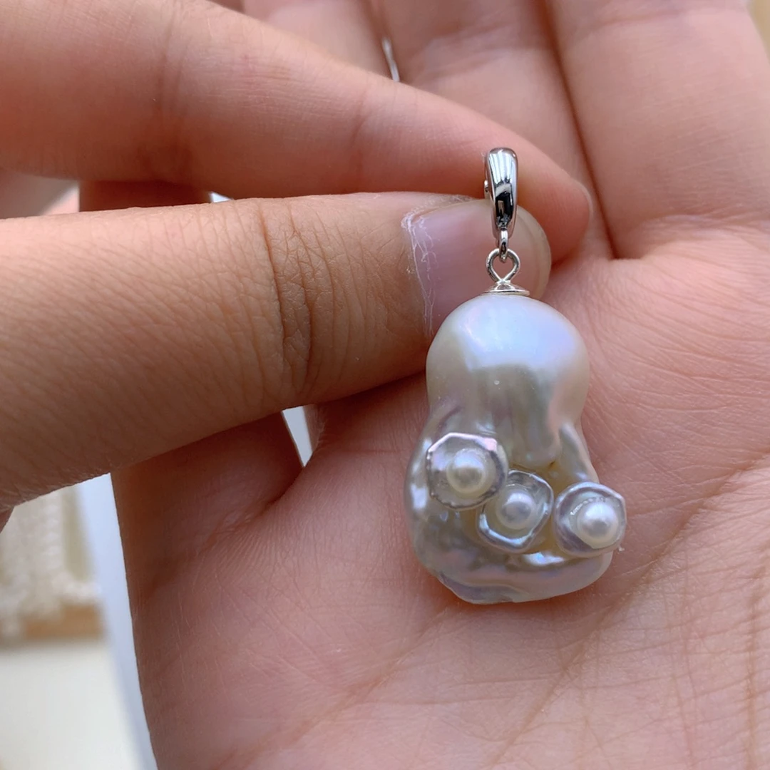 淡水珍珠银S925镶嵌吊坠(不含链)