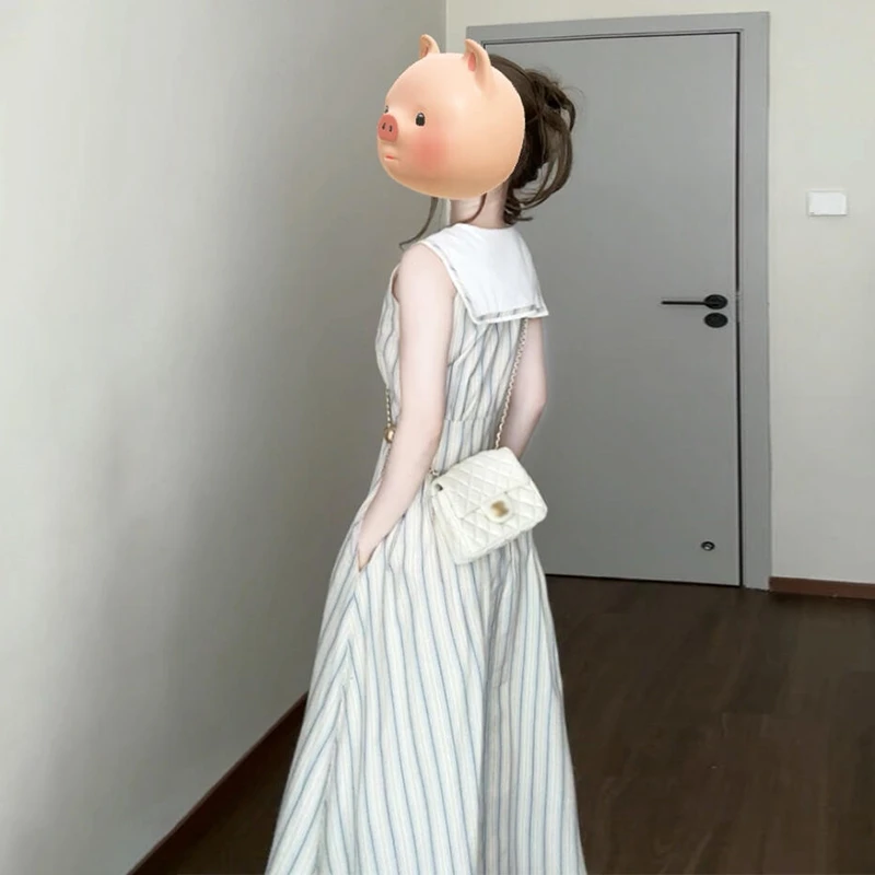 今年流行法式复古海军领连衣裙子女夏2025新款小个子气质绝美长裙