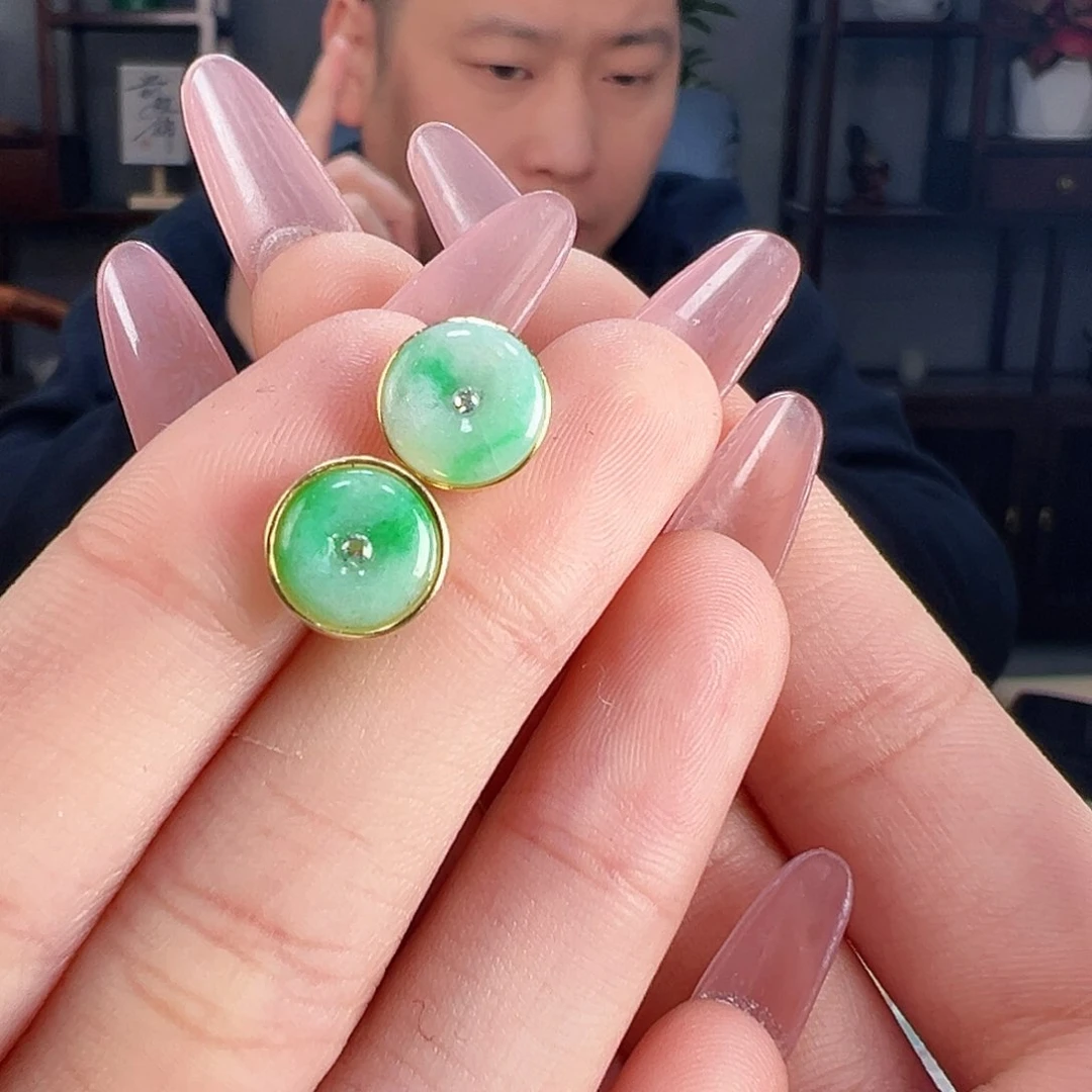 翡翠耳饰银S925镶嵌耳环50