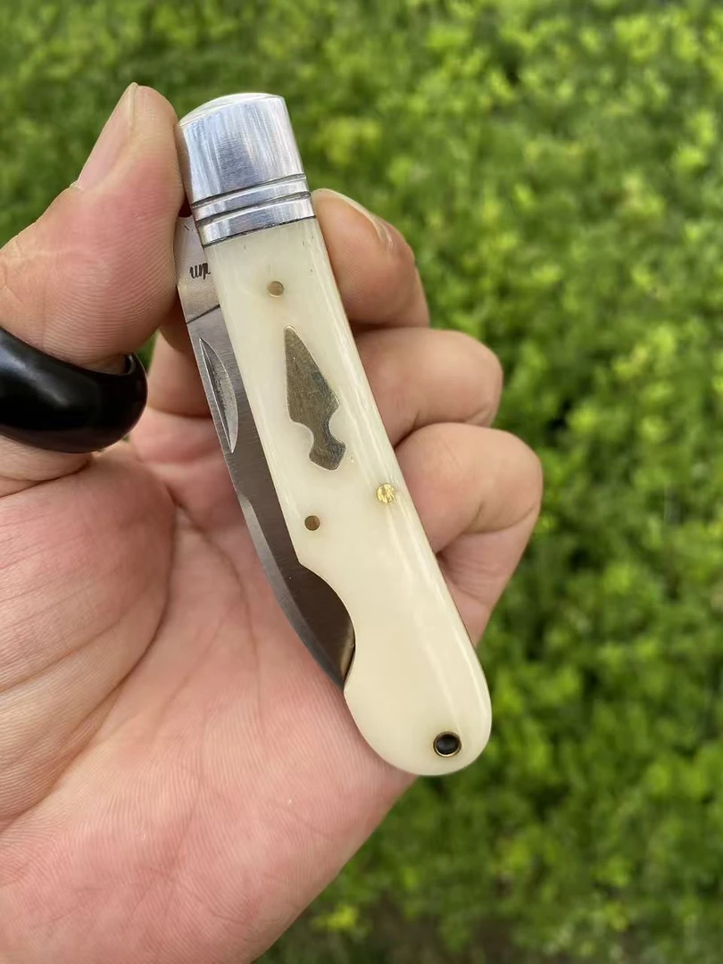 拍品天然骨柄毒蛇刀型口袋刀手工刀家用水果刀