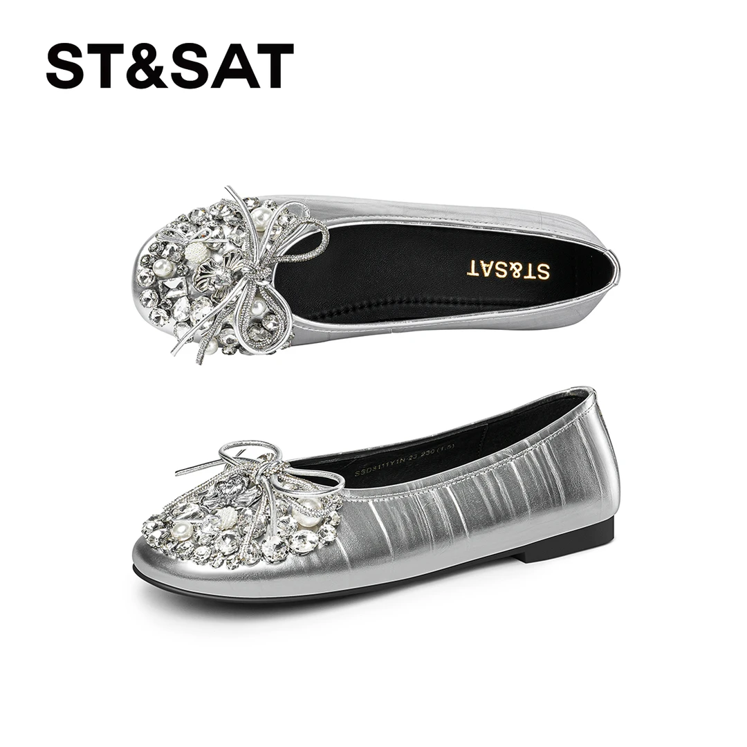 St&Sat/星期六平底水钻浅口法式单鞋欧若假日风蝴蝶结跟鞋