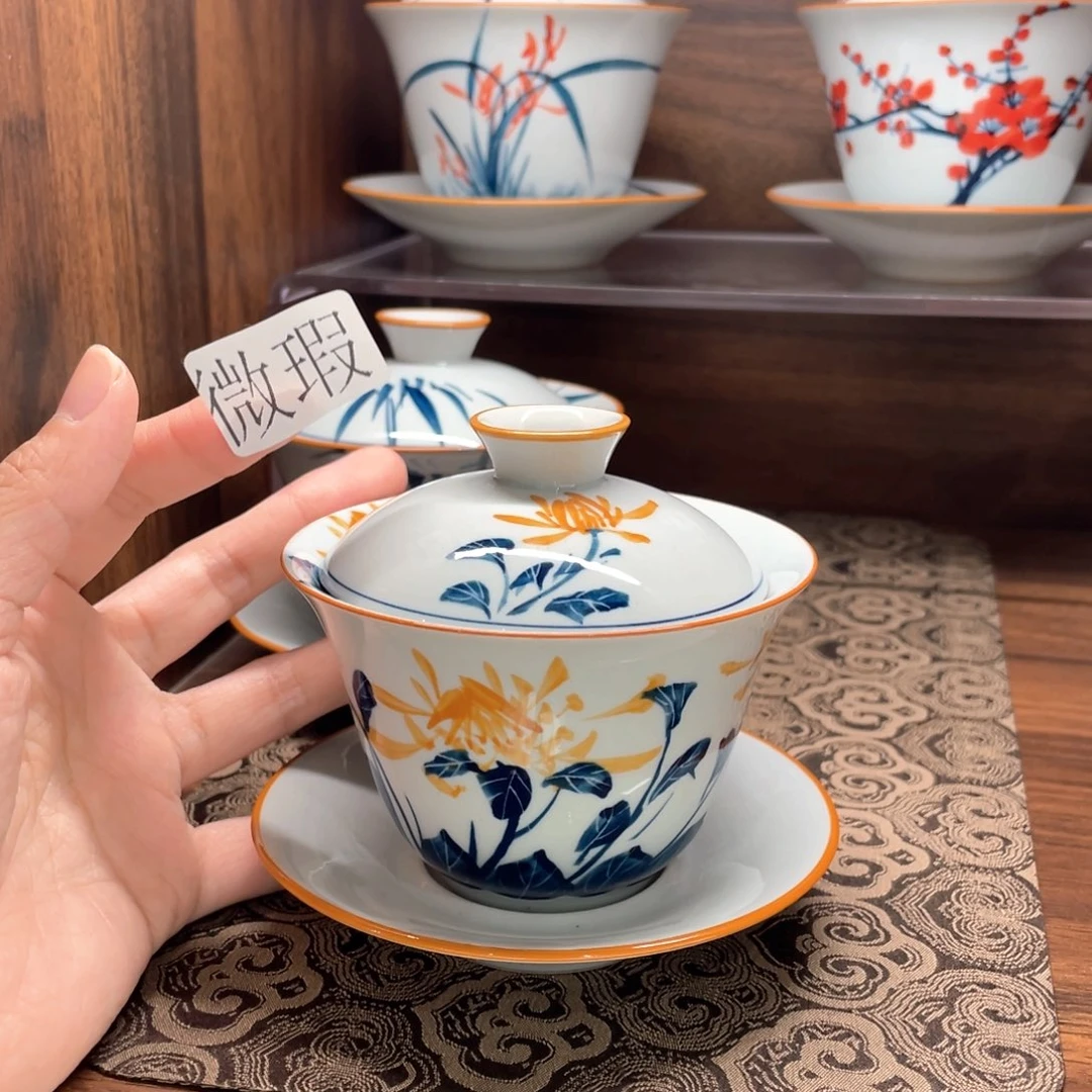 纯手绘釉下彩微瑕