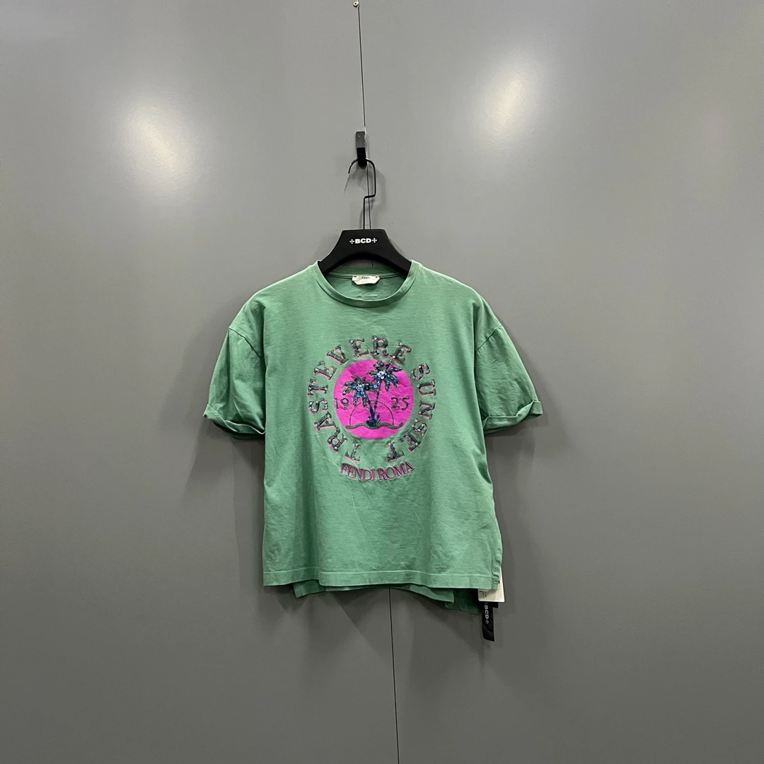 95新 FENDI/芬迪 zz45 亮片刺绣圆领短袖 S码/95新/019500