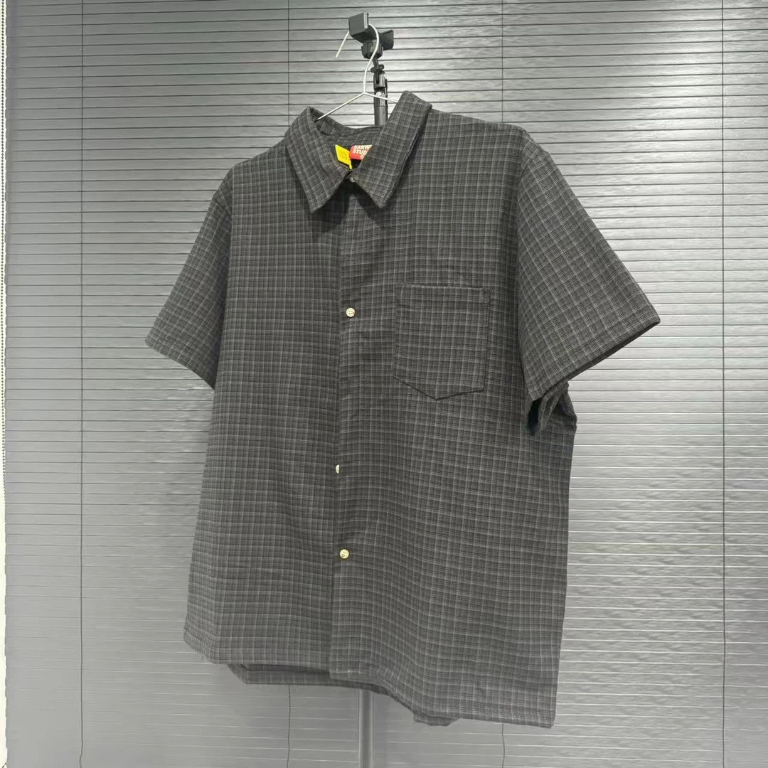 格纹短袖衬衫男夏季宽松翻领学院风衬衣休闲衬衣上衣