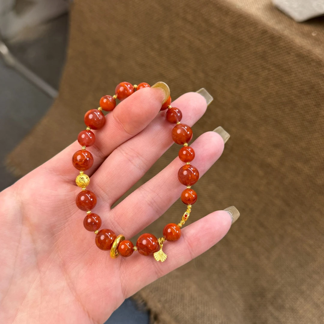 【原来千年时光都藏在火焰纹南红的纹路里】南红火焰纹手串+18K金