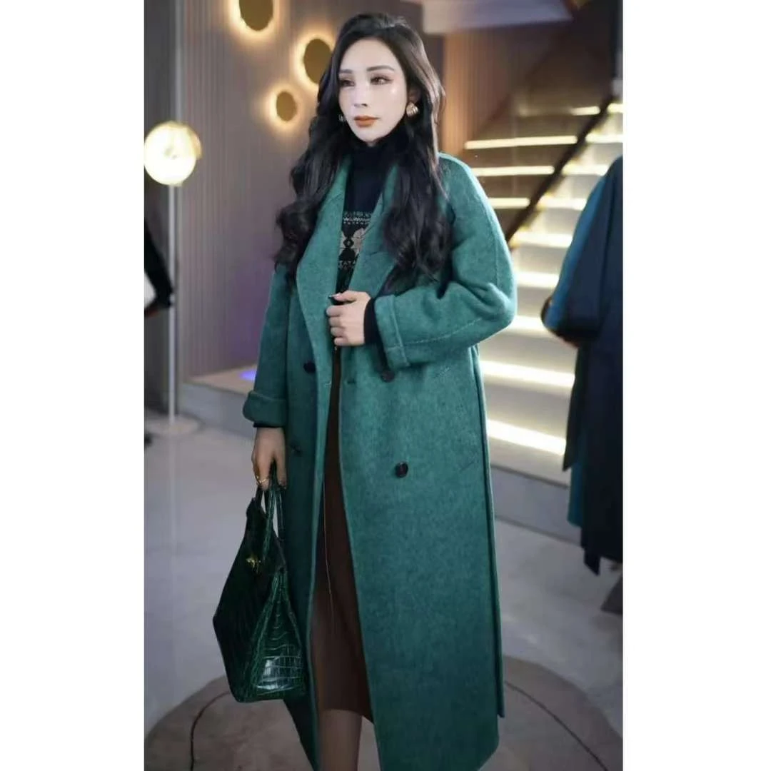 冬季高端定制款时尚气质百搭祖母绿长款大衣-W66988258
