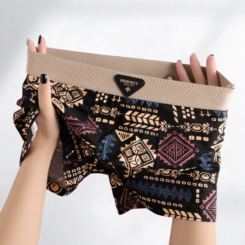 美式复古民族风男士内裤新款男生舒适运动平角裤男式青年透气裤衩