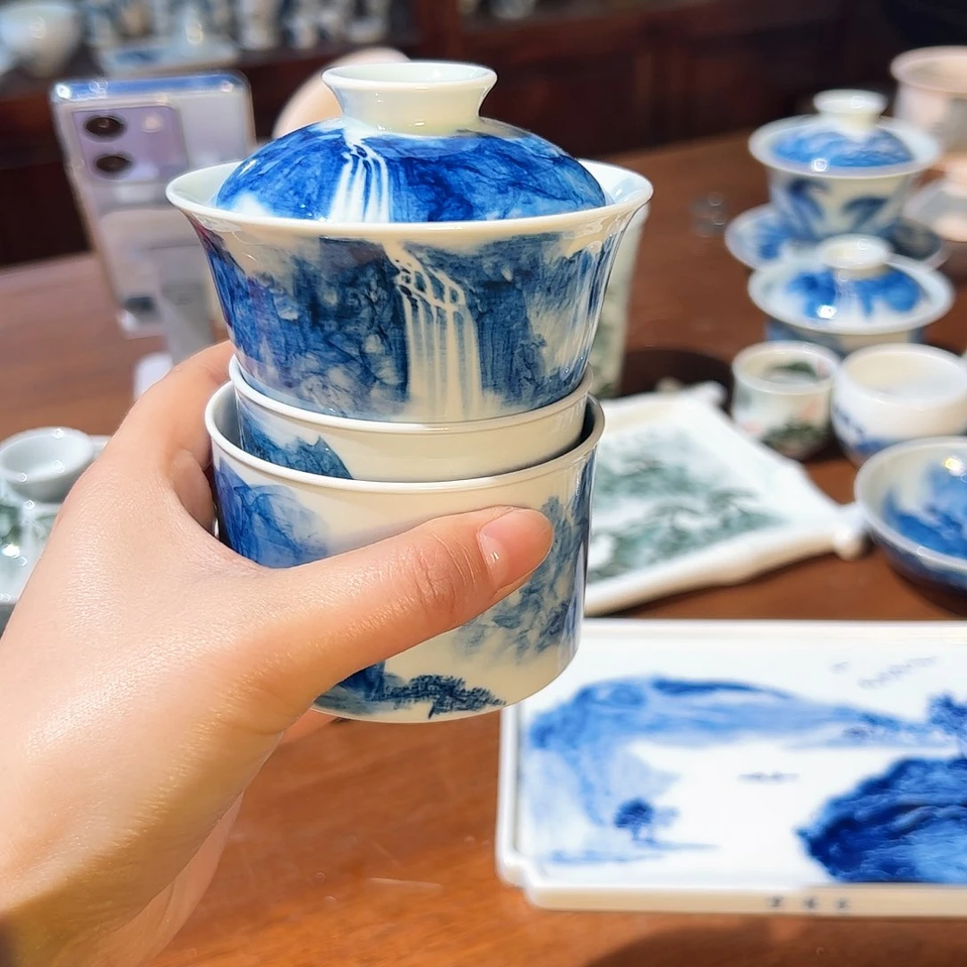 杯胖*儿青花手绘山水主人杯