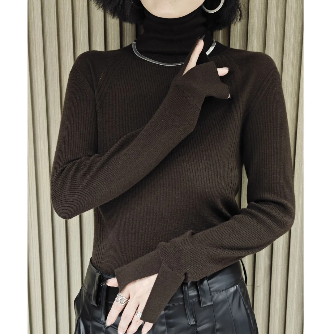 POPULARYW【冬禧】Z.R上品屋 四色百搭开衩袖高领羊毛针织打底衫