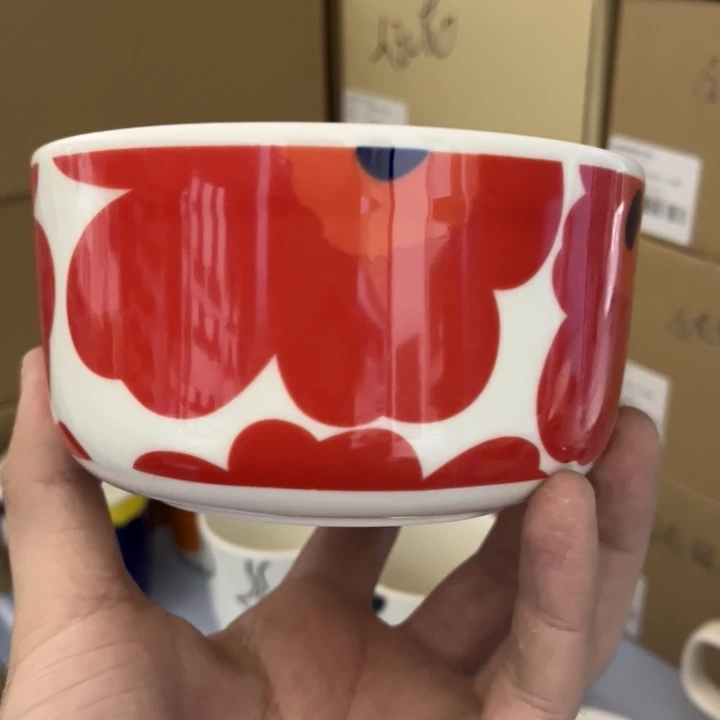 marimekko红花墨蓝芯500ml碗