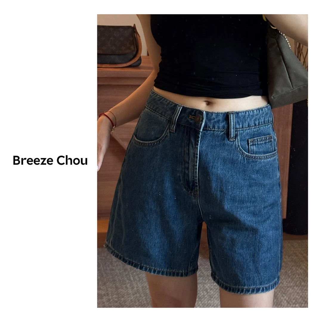 Breeze Chou2025夏季4分牛仔短裤高腰显瘦休闲百搭韩版外穿