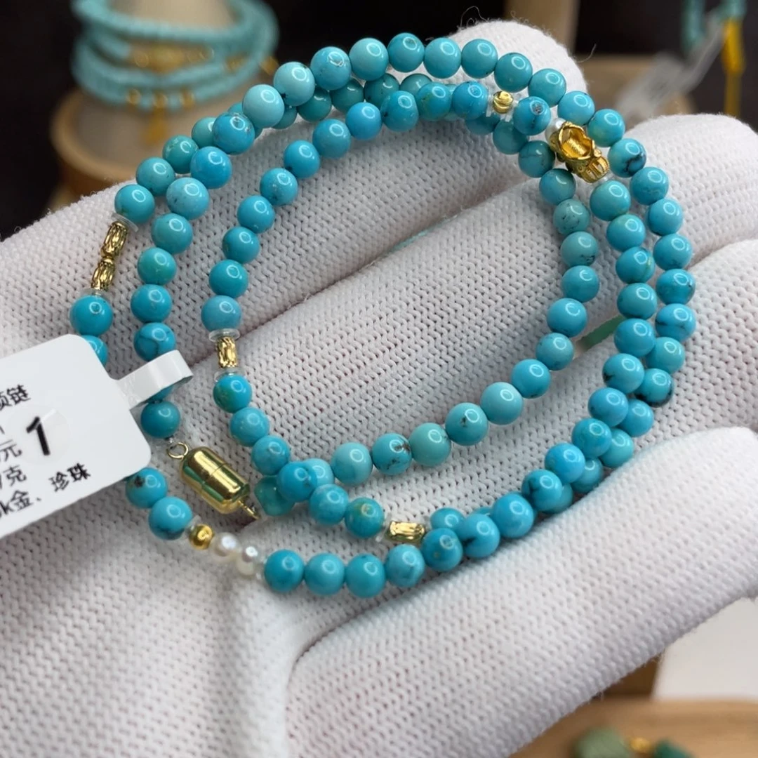 绿松石未镶嵌爆爆蓝米珠锁骨链卡4.3