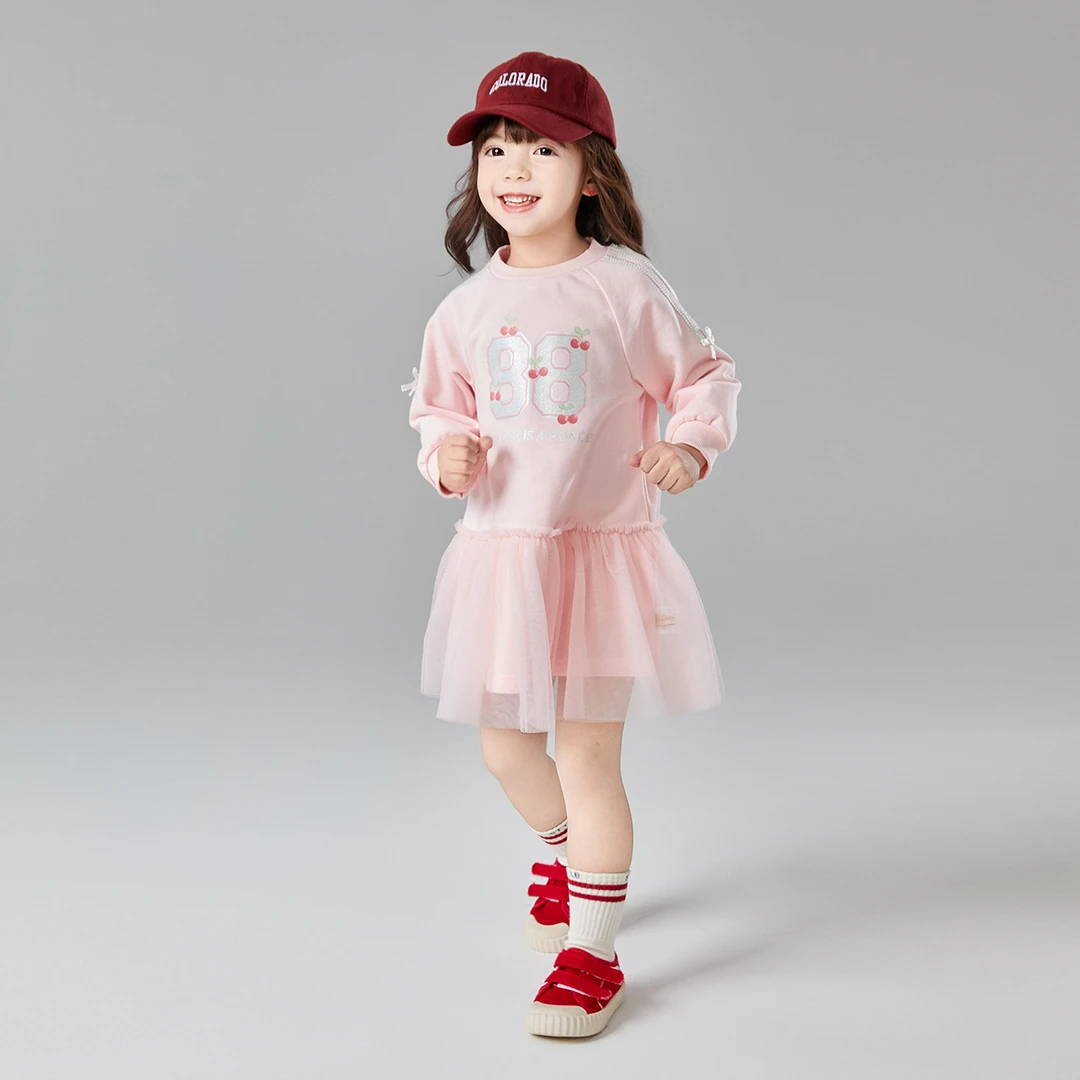 【清货】笛莎童装长袖连衣裙秋冬季女孩时尚网纱卫衣裙-33251D301