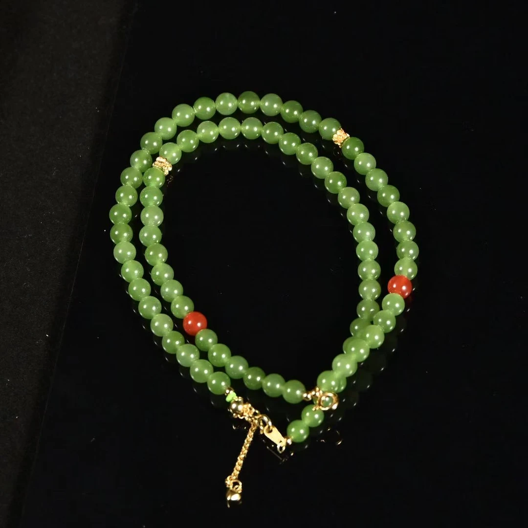 【公子优选】和田玉项链荧光果绿s925银镶卡6mm（多样性发其一）18501