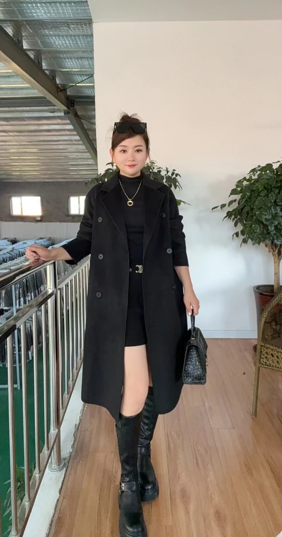 【聂姑娘】新款双面绒女爆版时尚休闲长款大衣冬季必备外套2308