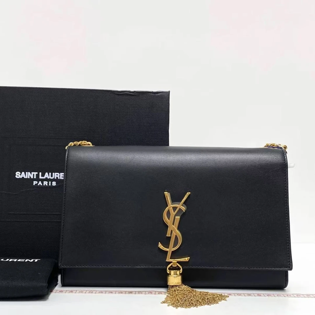99新 YSL/圣罗兰 【诗诗一口价】流苏中号光面黑金/BG22004669/98新