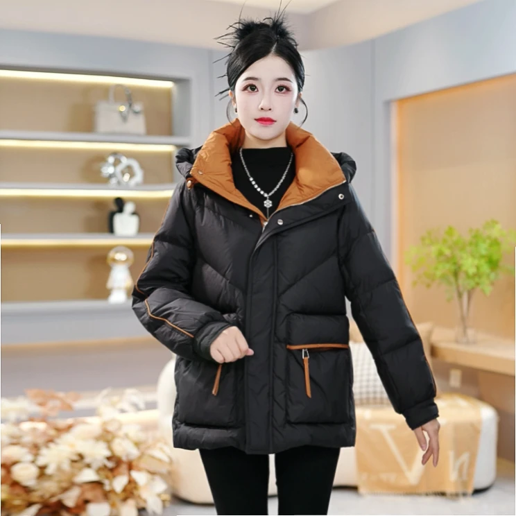 连帽女士休闲羽绒服冬季新款时尚洋气宽松保暖加厚显瘦【SJYF3913】