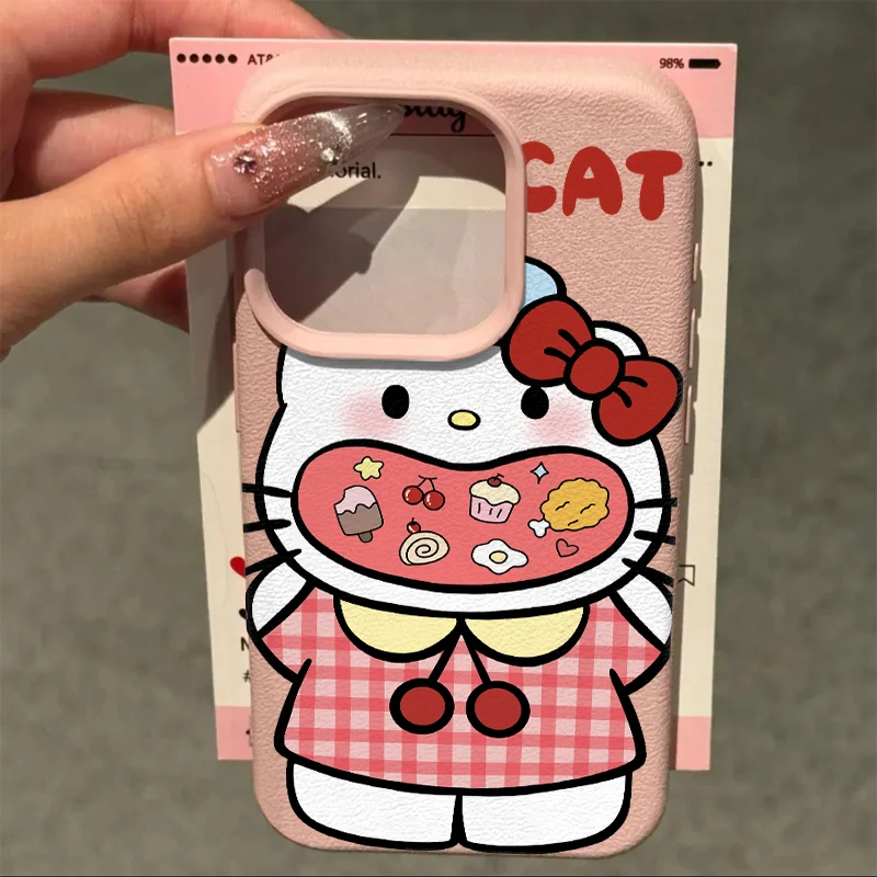 Lucky大嘴巴kt猫适用iPhone16/15promax荔枝纹苹果手机壳13/12套