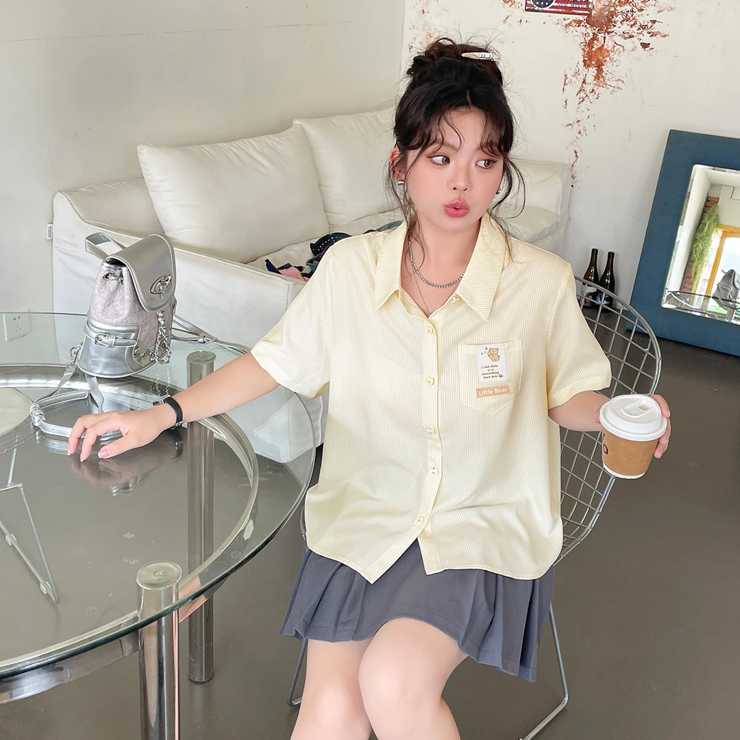 【现现专场】新款夏季盐系条纹衬衫胖mm显瘦百搭衬衫上衣