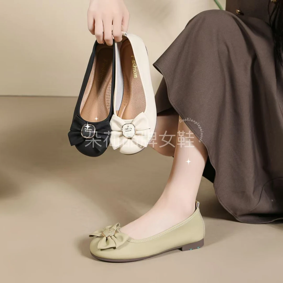 【朵苮品牌】2025新款百搭蝴蝶结单鞋春夏浅口女鞋休闲软底软面7108